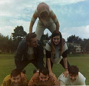 Frankie Morehouse & Edith Mold with friends on the football field